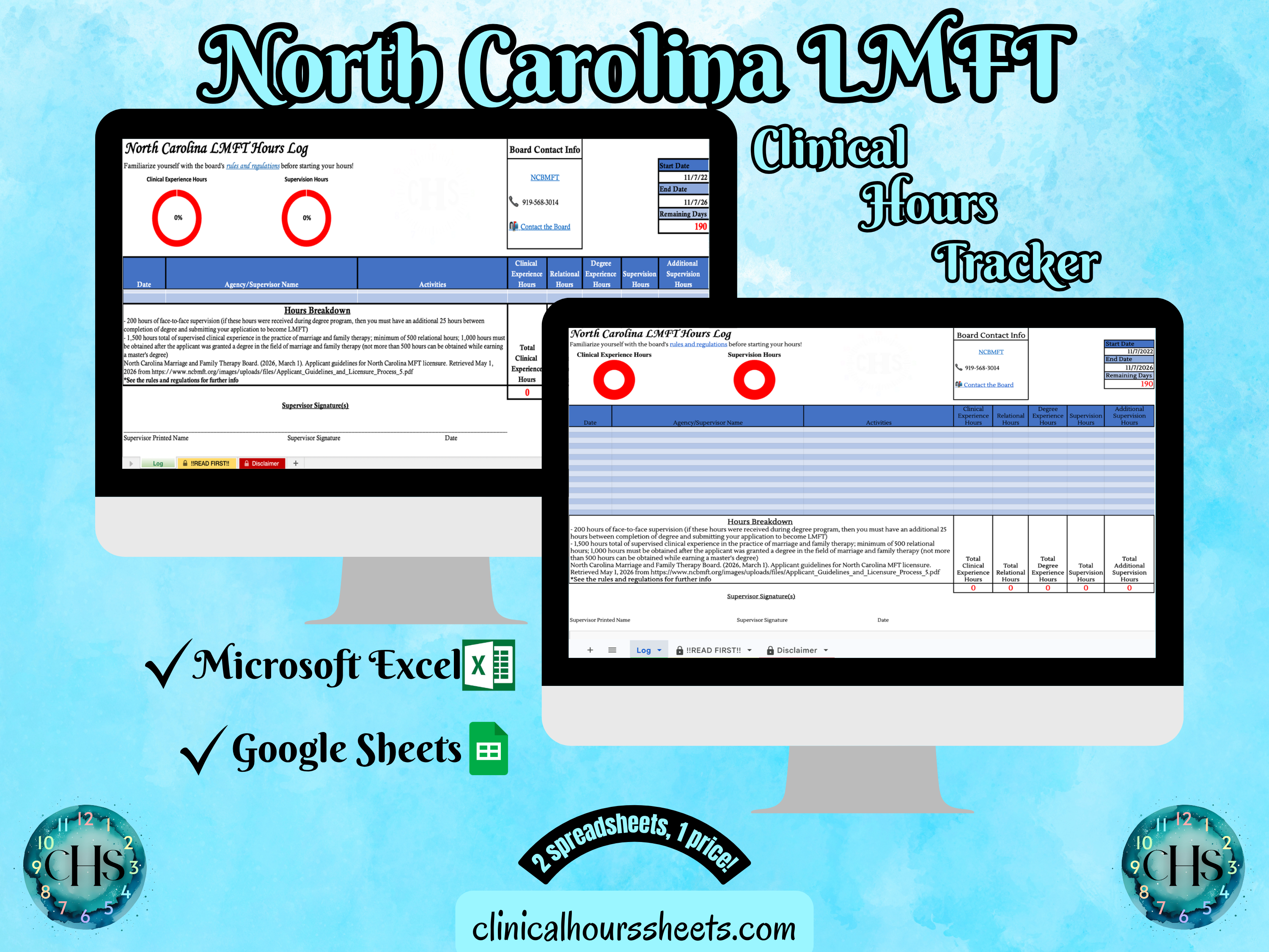 North Carolina LMFT, Clinical Hours Tracker, Supervision Log for Licensed Marriage and Family Therapy Associate - Therapist Graduation Gift