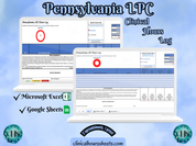 The image is a promotional graphic for a Pennsylvania LPC Clinical Hours Log, which is a software program used to track the hours worked by healthcare professionals. The graphic features a laptop displaying the Pennsylvania LPC Hours Log, along with a Microsoft Excel and a Google Sheets spreadsheet. The text on the image includes the words "Pennsylvania LPC", "Clinical Hours Log", "Microsoft Excel" and "Google Sheets" to describe the software and its purpose.