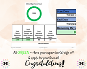 Pennsylvania LMFT, Clinical Hours Tracker, Supervision Log for Licensed Associate Marriage and Family Therapist - Therapy Graduation Gift