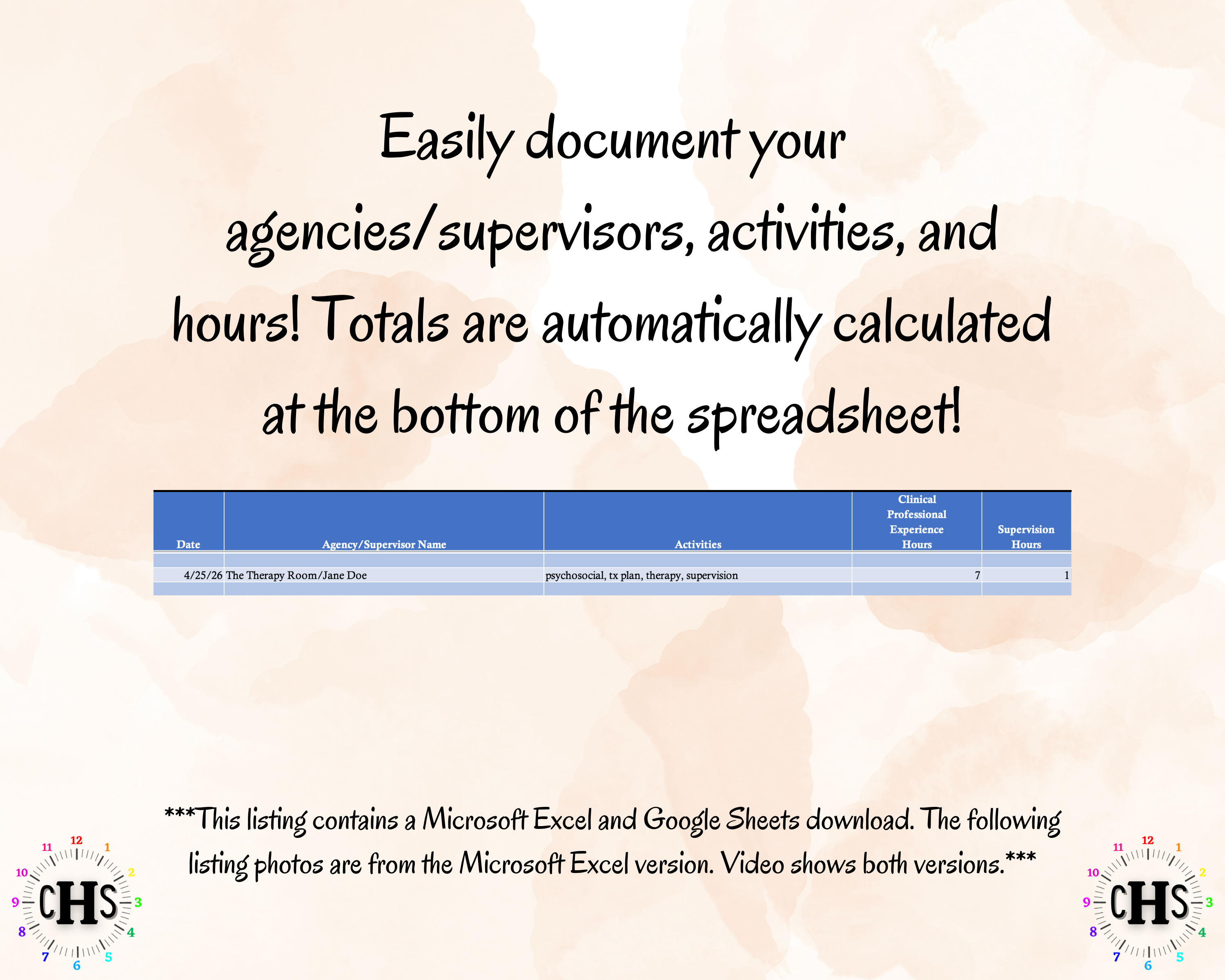 Illinois, LCSW Hours Tracker, Clinical Supervision Form for Master Social Worker - MSW Student or MSW Graduation Gift
