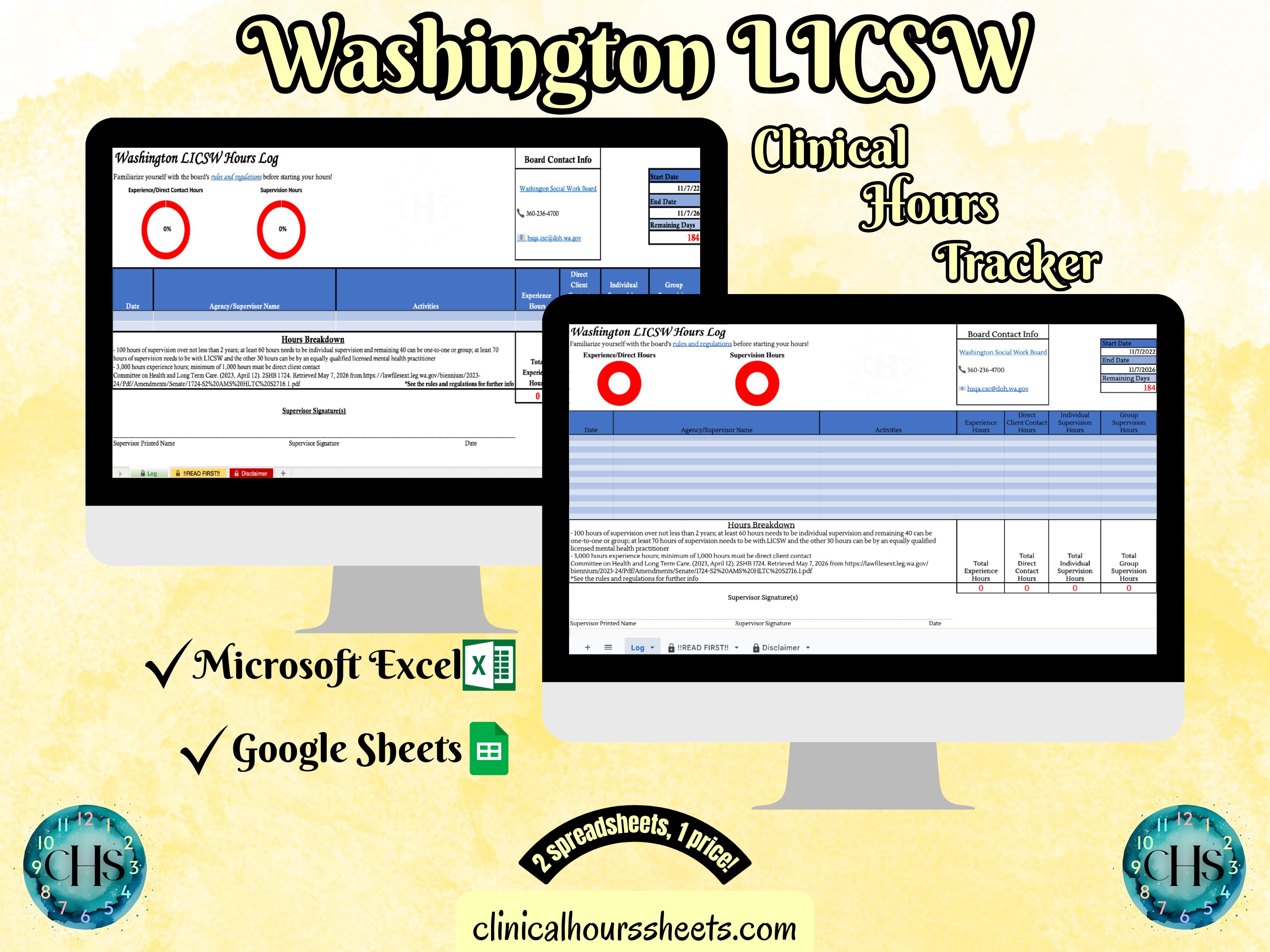 Washington LICSW, Clinical Hours Tracker, Supervision Log for Master Social Worker - MSW Student or MSW Graduation Gift