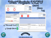 The image is a promotional graphic for a West Virginia LICSW Clinical Hours Log, which is a software program used to track the hours worked by healthcare professionals. The graphic features a laptop displaying the West Virginia LICSW Hours Log, along with a Microsoft Excel and a Google Sheets spreadsheet. The text on the image includes the words "West Virginia LICSW", "Clinical Hours Log", "Microsoft Excel" and "Google Sheets" to describe the software and its purpose.