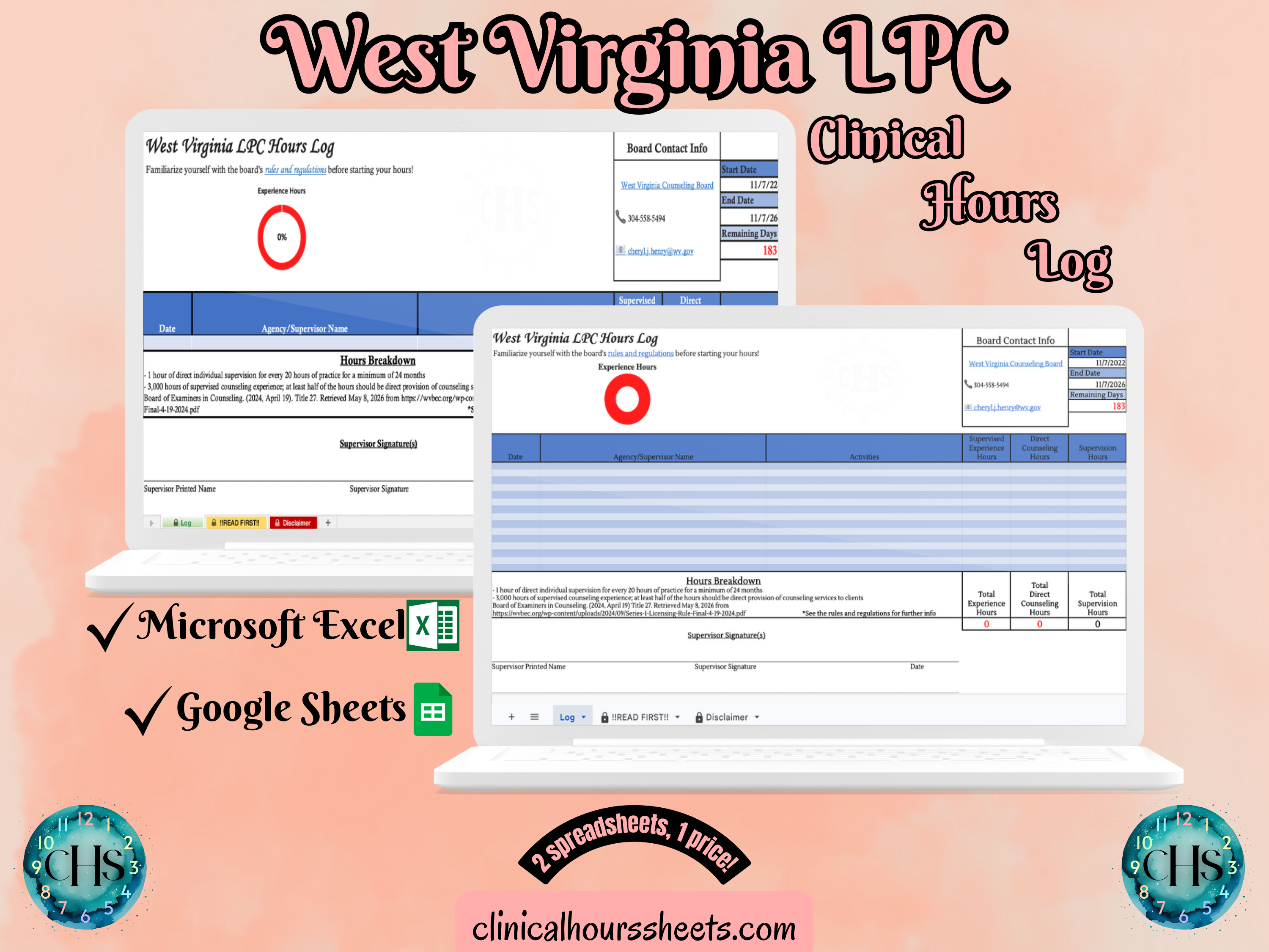 West Virginia LPC, Clinical Hours Tracker, Supervision Log for Provisional Licensed Professional Counselor - Counseling Graduation Gift
