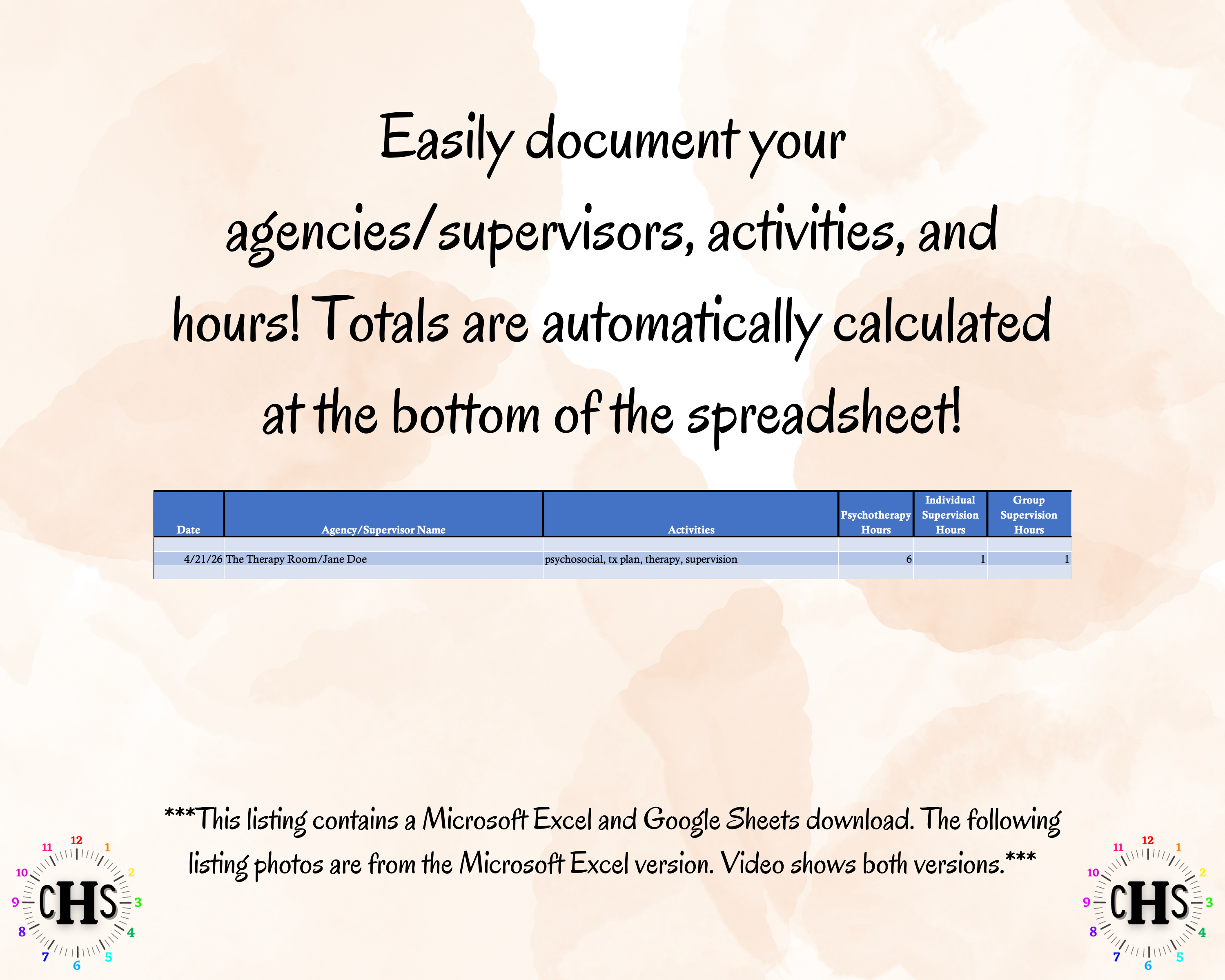 Florida, LCSW Hours Tracker, Clinical Supervision Form for Master Social Worker - MSW Student or MSW Graduation Gift