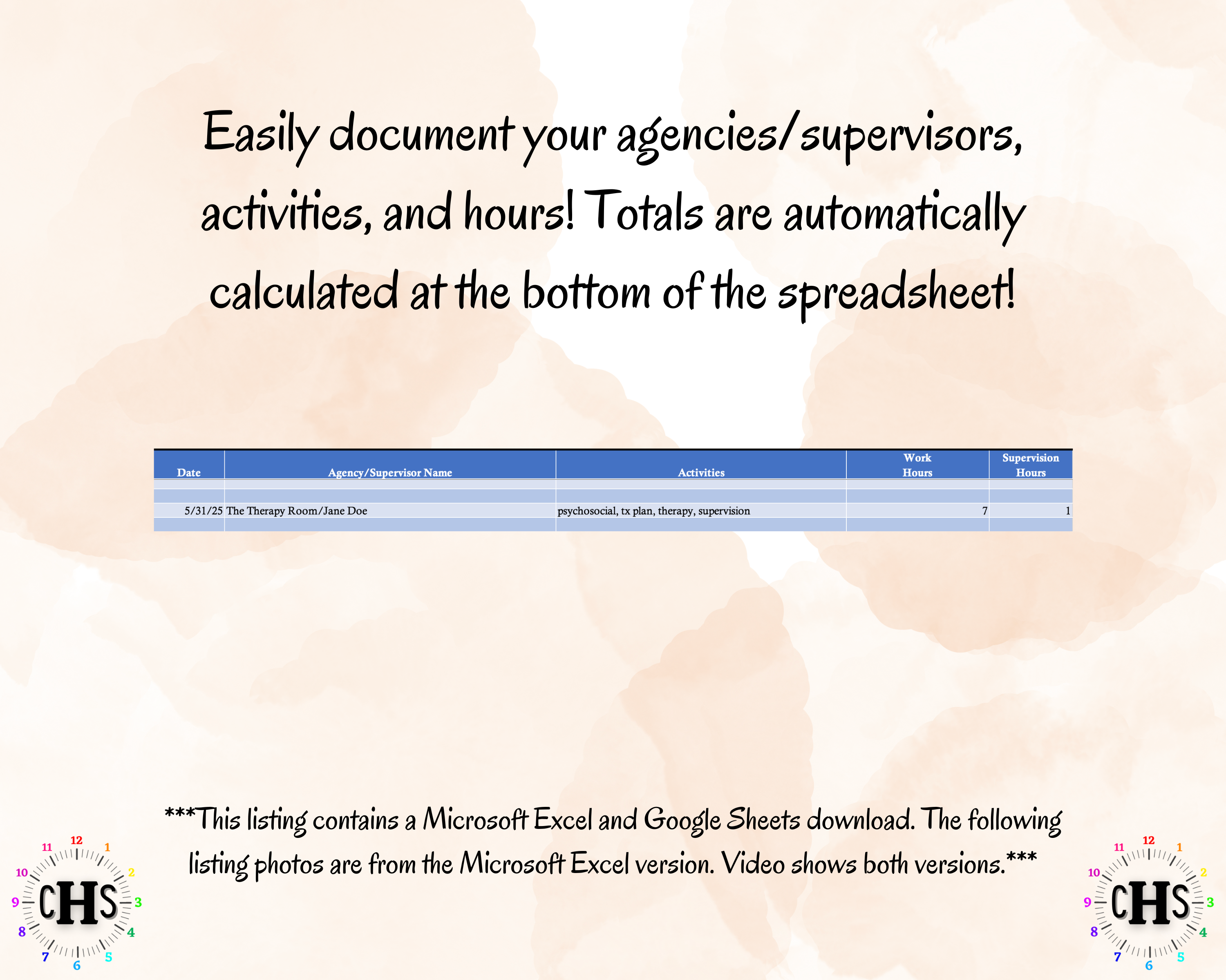 Alabama LICSW clinical hours spreadsheet table.