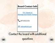 District of Columbia LMFT, Clinical Hours Tracker, Supervision Log for Unlicensed Marriage and Family Therapist - Therapy Graduation Gift
