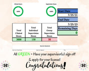 North Dakota, LCSW Hours Tracker, Clinical Supervision Log for Master Social Worker - MSW Student or MSW Graduation Gift