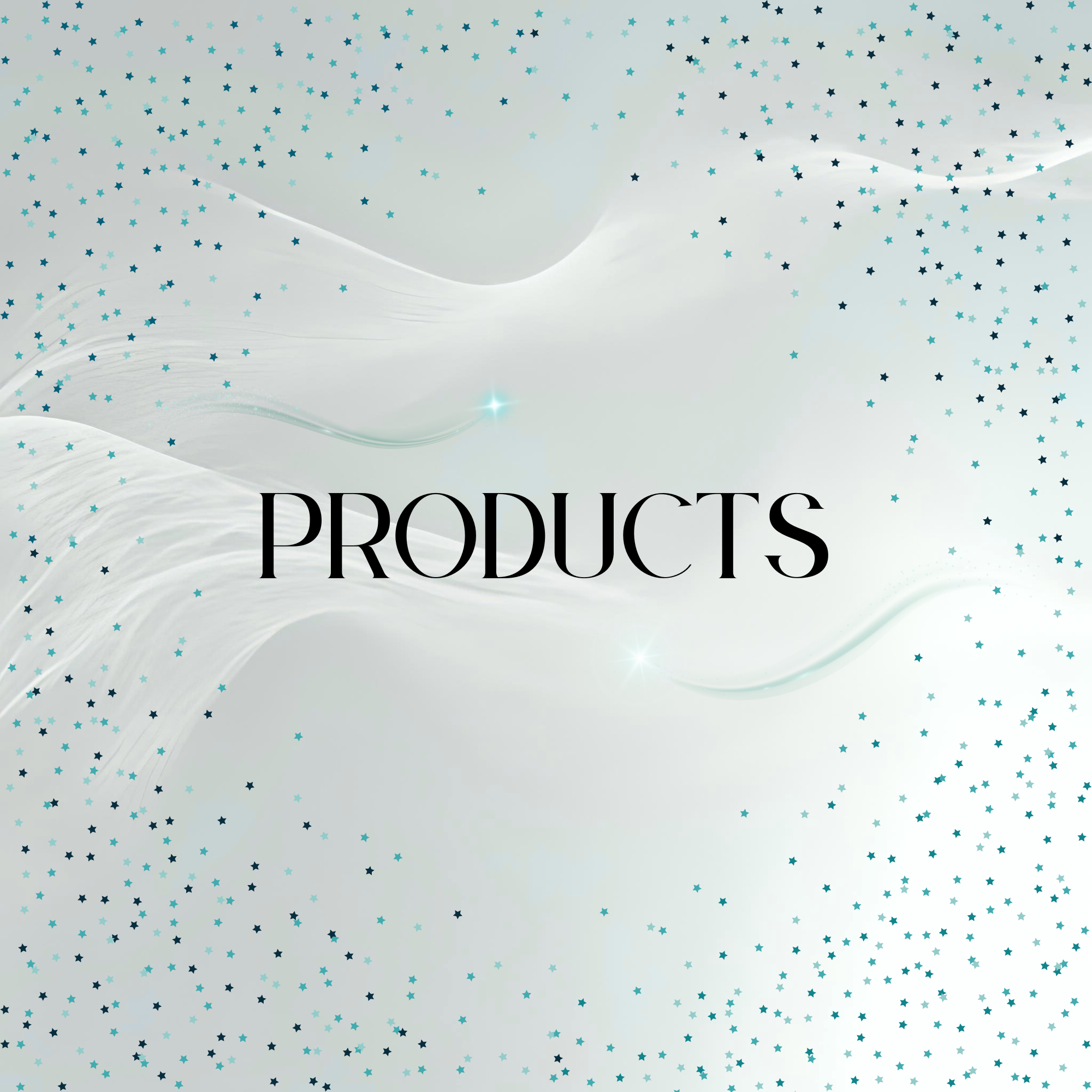 Text 'PRODUCTS' on a textured white background with blue specks