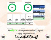 Pennsylvania LPC, Clinical Hours Tracker, Supervision Log for Provisional Licensed Professional Counselor - Counseling Graduation Gift