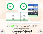 Massachusetts LICSW, Clinical Hours Tracker, Supervision Log for Master Social Worker - MSW Student or MSW Graduation Gift