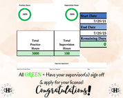 South Carolina LISW-CP, Clinical Hours Tracker, Supervision Log for Master Social Worker - Student or MSW Graduation Gift
